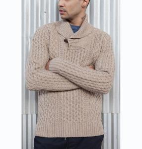 Wholesale Men ' S Heart Shawl Collar Knit Pullover Sweater 3GG Gauge With All Over Cable from china suppliers