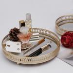 770G Round Gold Mirror Tray , Electroplating Glass Mirror Tray