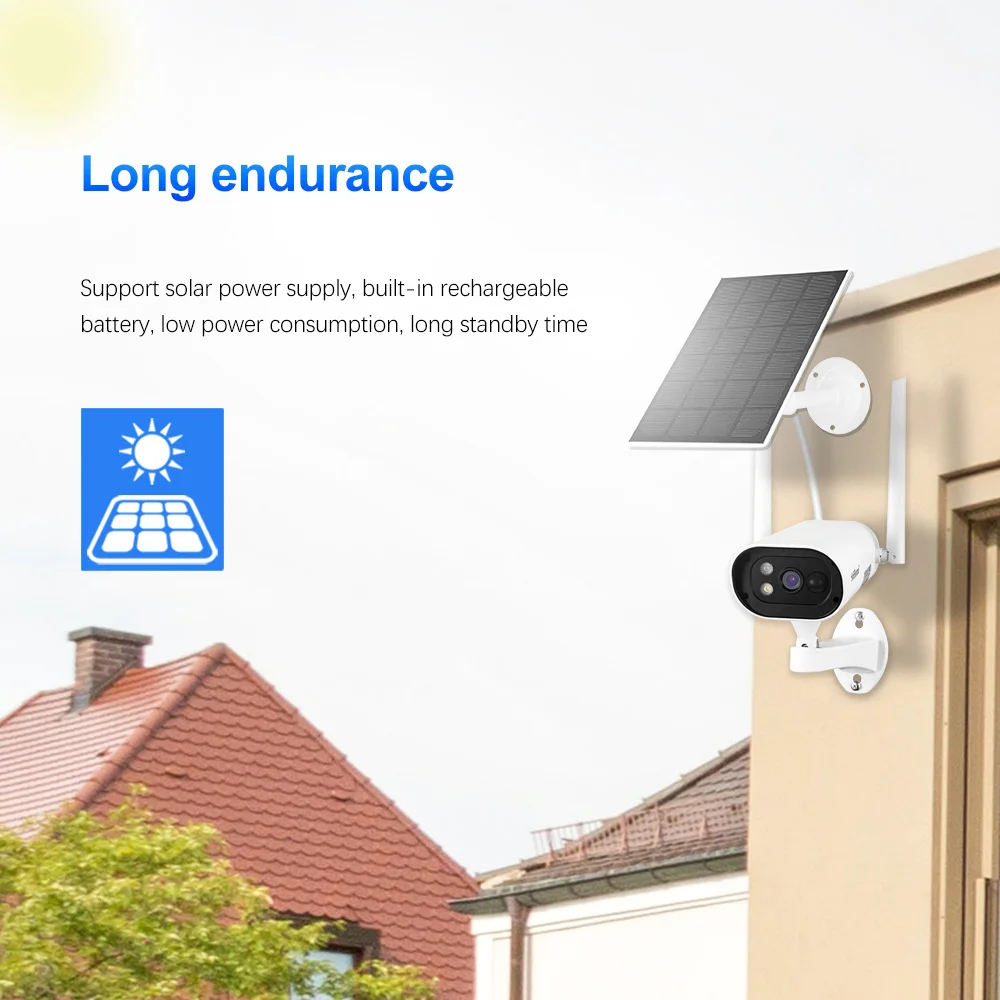 Solar Security Camera Outdoor Wireless Battery Powered WiFi Surveillance Color Night Vision Two-Way Audio Human Detectio