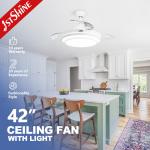 Bedroom Retractable Ceiling Fan With Light 3 Color Dimmable LED Light Remote