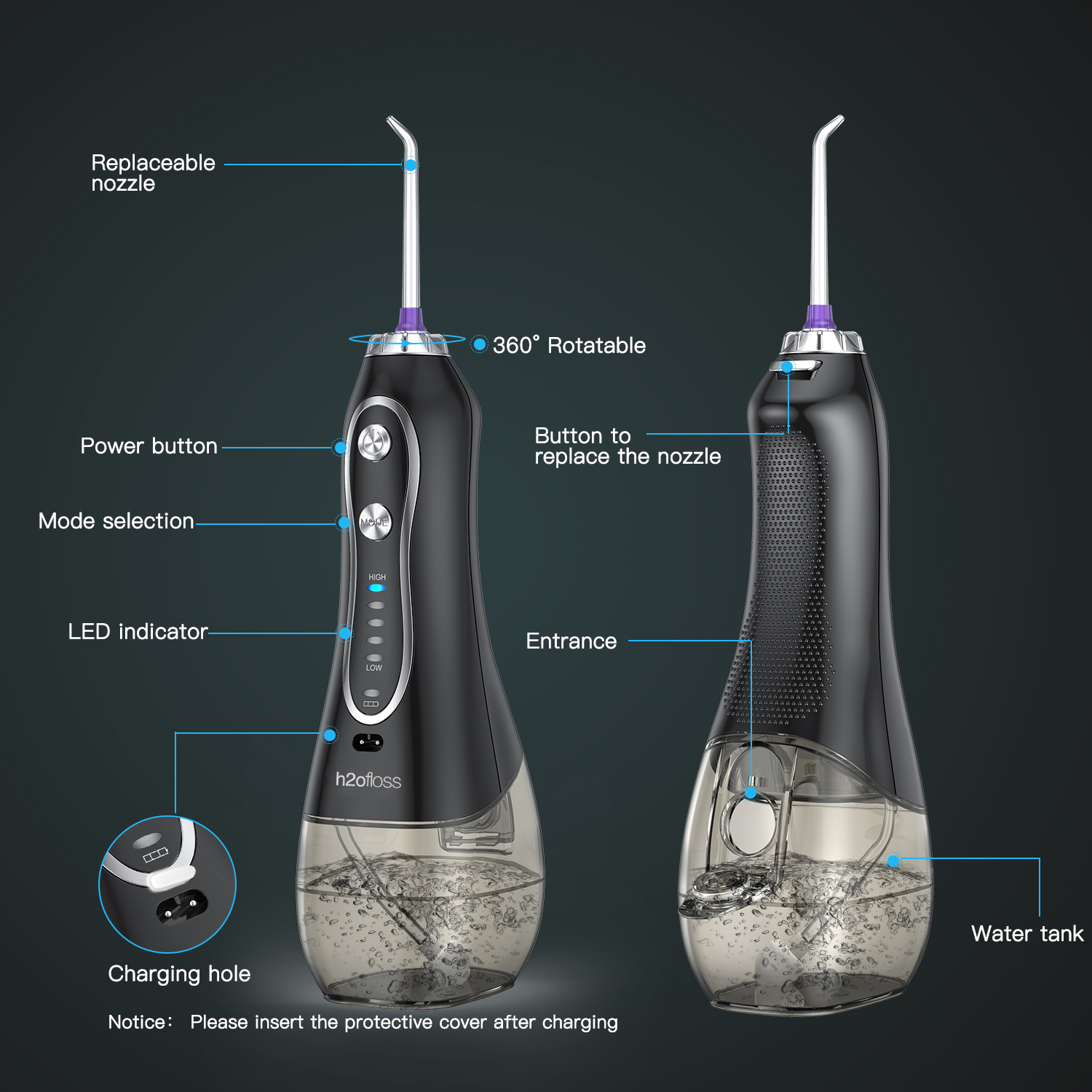 2500mAh 5modes 300ML water flosser Whitening teeth water dental Cordless Water Flosser Teeth Cleaner With 5 modes