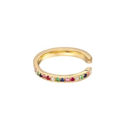 Women's Classic Rainbow Pave Setting Cubic Zircon 925 Sterling Silver Ear Cuff
