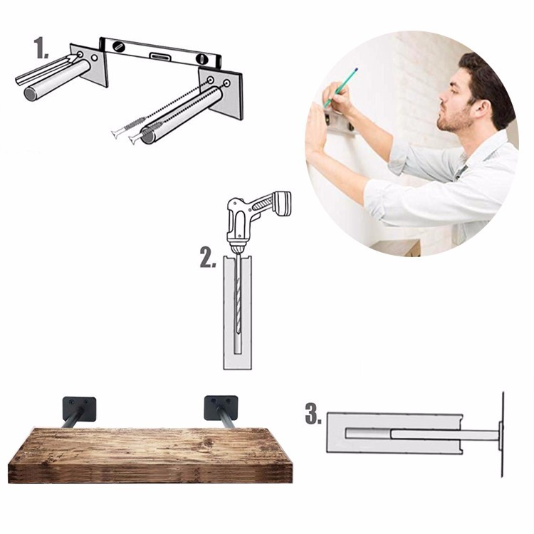 Solid Steel Powder Coating Rustproof Blind Shelf Support Floating Shelf Bracket 6" Steel Rod with 1/2 Diameter