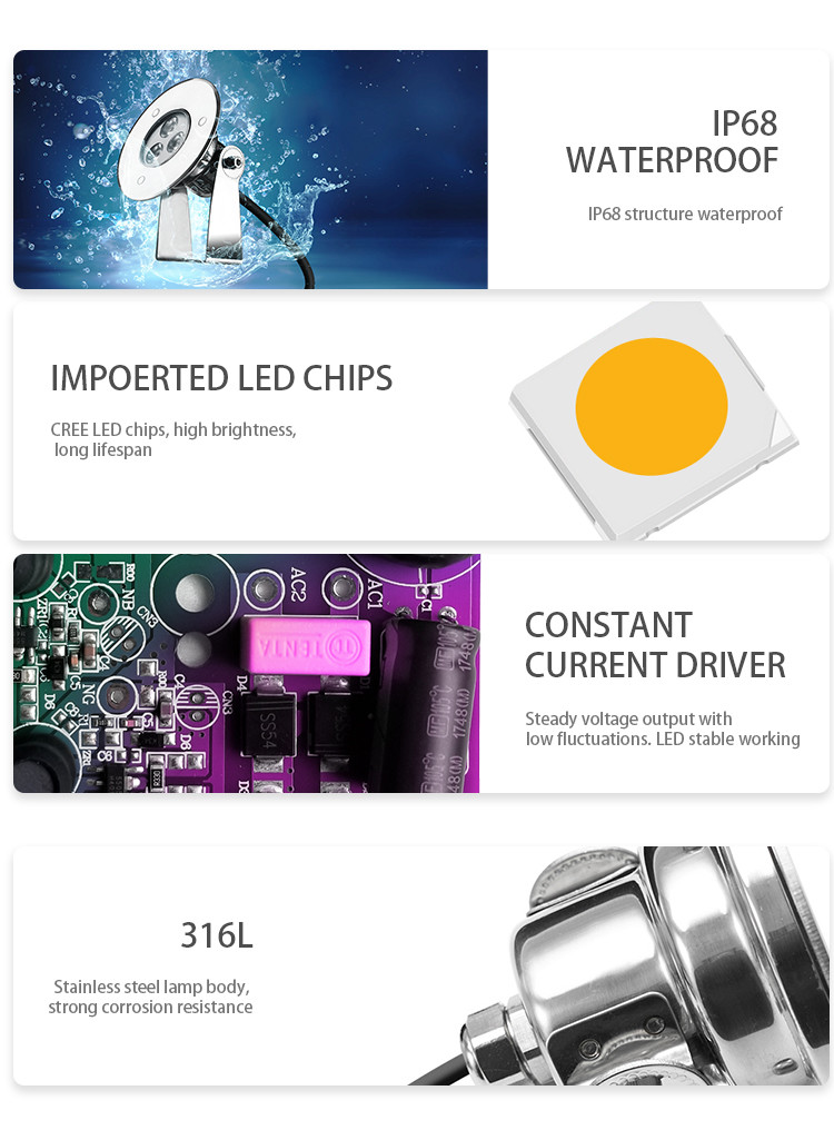 RGB Color Underwater LED Spotlights DMX512 Control 3W Aluminum Grounding Pole