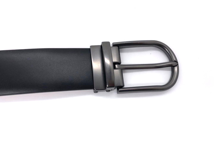 OEM Formal Mens Black Leather Dress Belt / Alloy Clamp Pin Buckle Belt