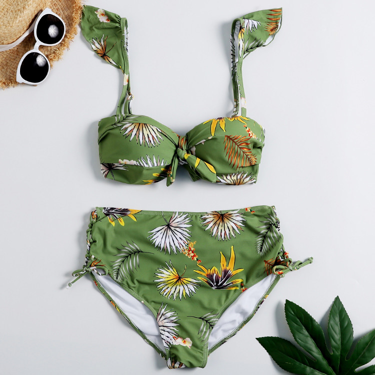 Tiered Layer Tie a Knot Front Top With Low waist Bikini swimsuit high cut