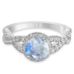 Sterling Silver Round Cut Moonstone Jewelry CZ Twisted Engagement Ring Birthday