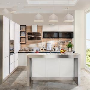 Wholesale High Gloss White Modern Glass Stainless Steel Modular Kitchen Cabinet from china suppliers
