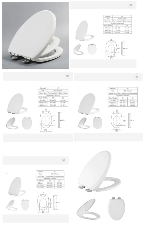 Square Shape Plastic White Toilet Seat Cover With Quick Release And Cushioned Closure