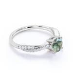 Round Natural Druzy Moss Green Agate And Moissanite Pave Twisted Infinity