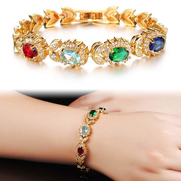 Mix Colour Crystal Women's Tennis Bracelet 18k Gold Plated Gorgeous Wedding Jewelry (JKS439)