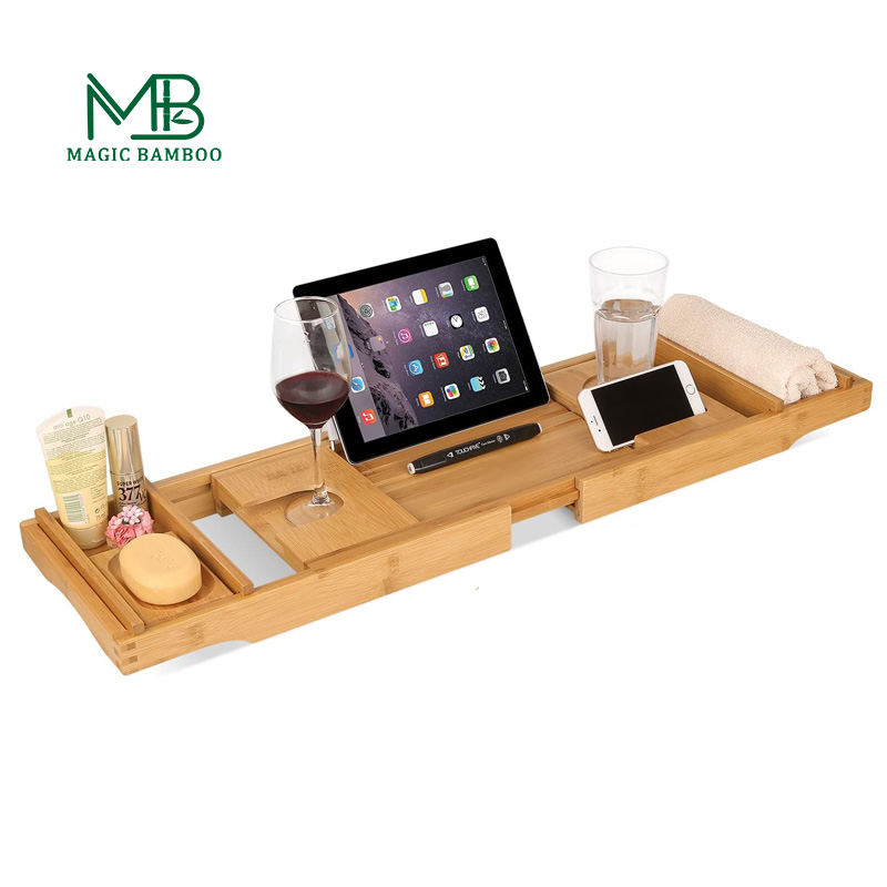 Expandable Bamboo Bathtub Caddy Tray Customized 108.5x22.5x4.5cm