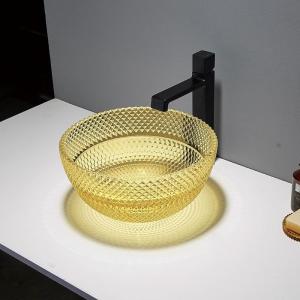 Wholesale 395mm Length Countertop Vanity Sinks Crystal Glass Vessel OEM Modern Round from china suppliers