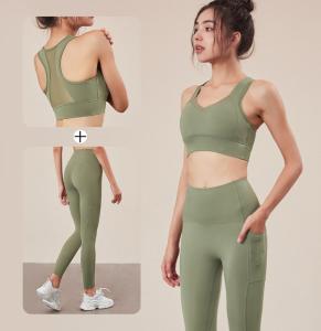 Wholesale Sexy Fitness Sportswear Yoga Pants And Sports Bra Set Black Mesh With Pockets from china suppliers