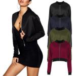 Wholesale spring autumn Ladies short cropped stand-neck baseball zipper jacket