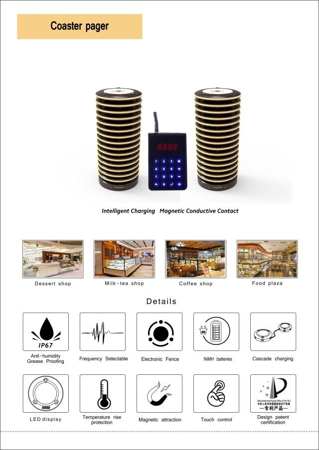 Long range signal distance 3000m full waterproof restaurant wireless queue management pager system