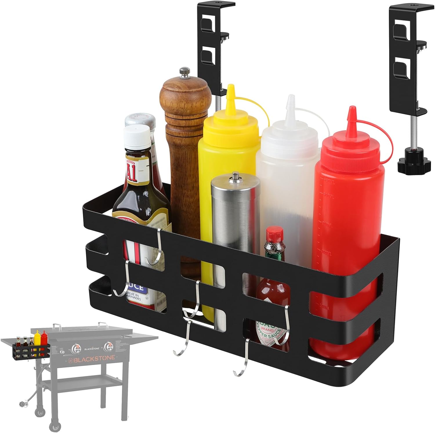 BBQ Accessories Organizer Box 28" 36" Blackstone Griddles Caddy Clamp on Countertop BBQ Caddy Rack for Outdoor Grill