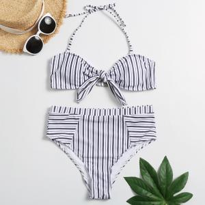 Wholesale Tiered Layer Tie a Knot Front Top With Low waist Bikini swimsuit high cut from china suppliers