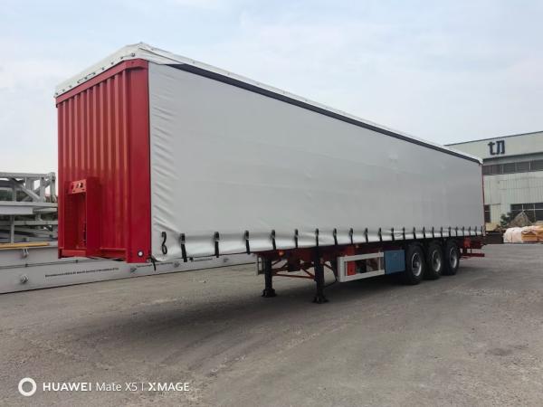 1310mm Wheel Base Steel Side Curtain Semi Trailer For 3 Axle Truck Transporting