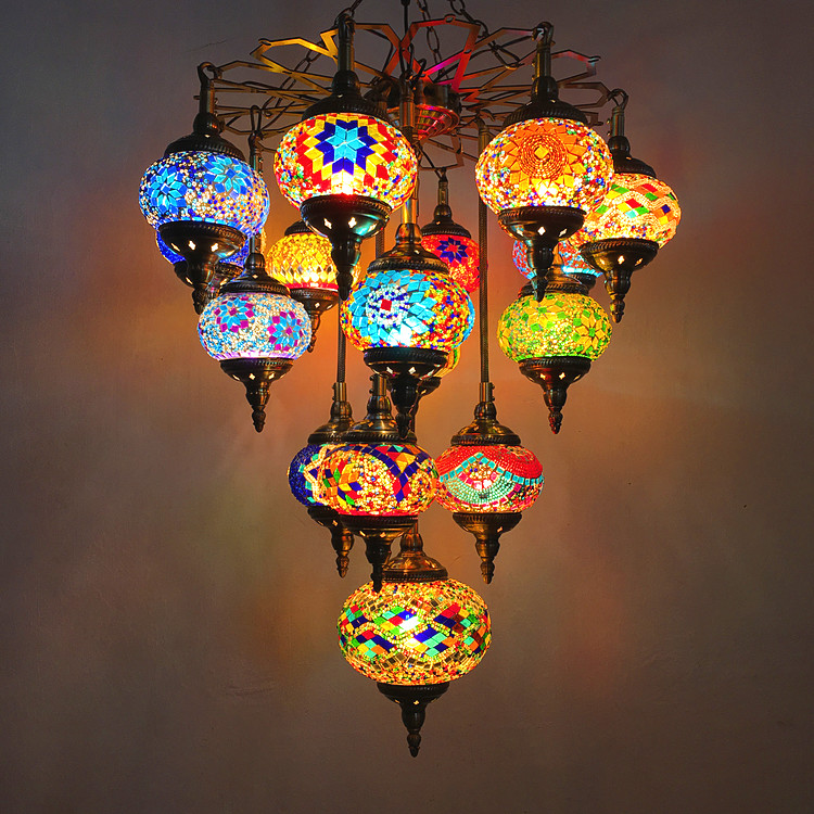 Country chandelier restaurant coffee shop Hotel duplex building retro handmade glass Turkish Chandelier(WH-DC-26)
