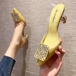 6111-6 Korean Fashion Pointed Shallow Mouth High Heels Rhinestones Thin Square