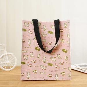 Wholesale Degradable Pink Kitten Floral Canvas Shopping Totes Strong Reusable Shopping Bags from china suppliers