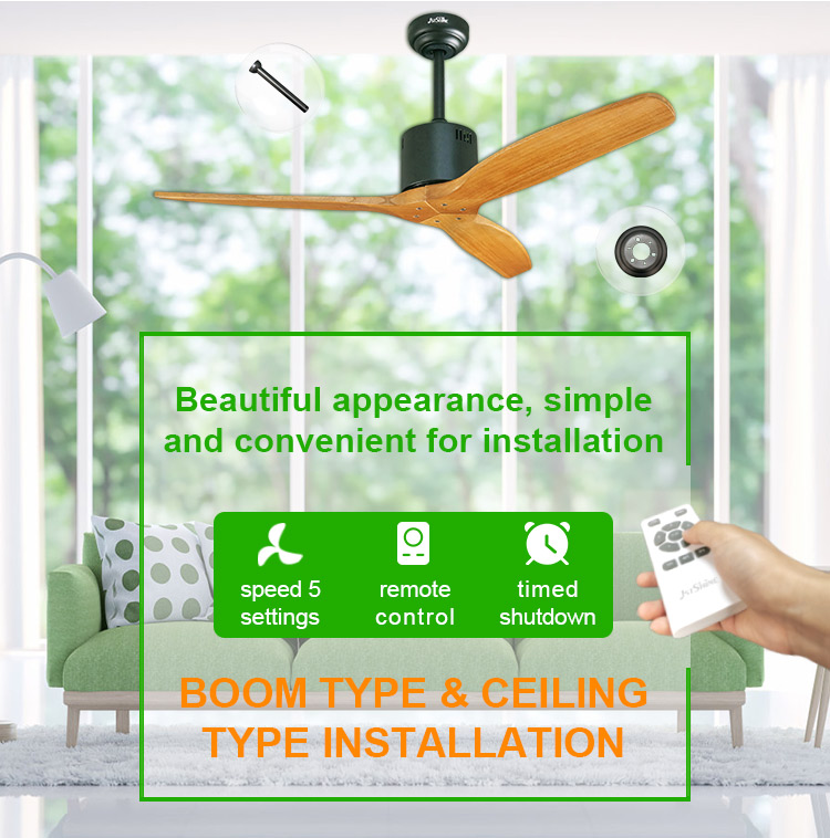 Powerful Electric Metal Ceiling Fan with Fancy Wood Blades Light and Remote 1stshine