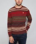 Men's 100% lambswool knitted Striped Sweater with woven elbow patch