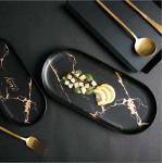 Black Marble Lead Free Ceramic Serving Tray Round Oval Non Toxic