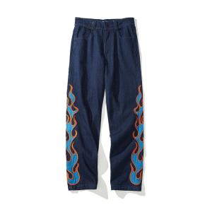 Wholesale OEM Flame-Embroidered Jeans Denim Apparel Factory MOQ 100pcs Custom Label from china suppliers