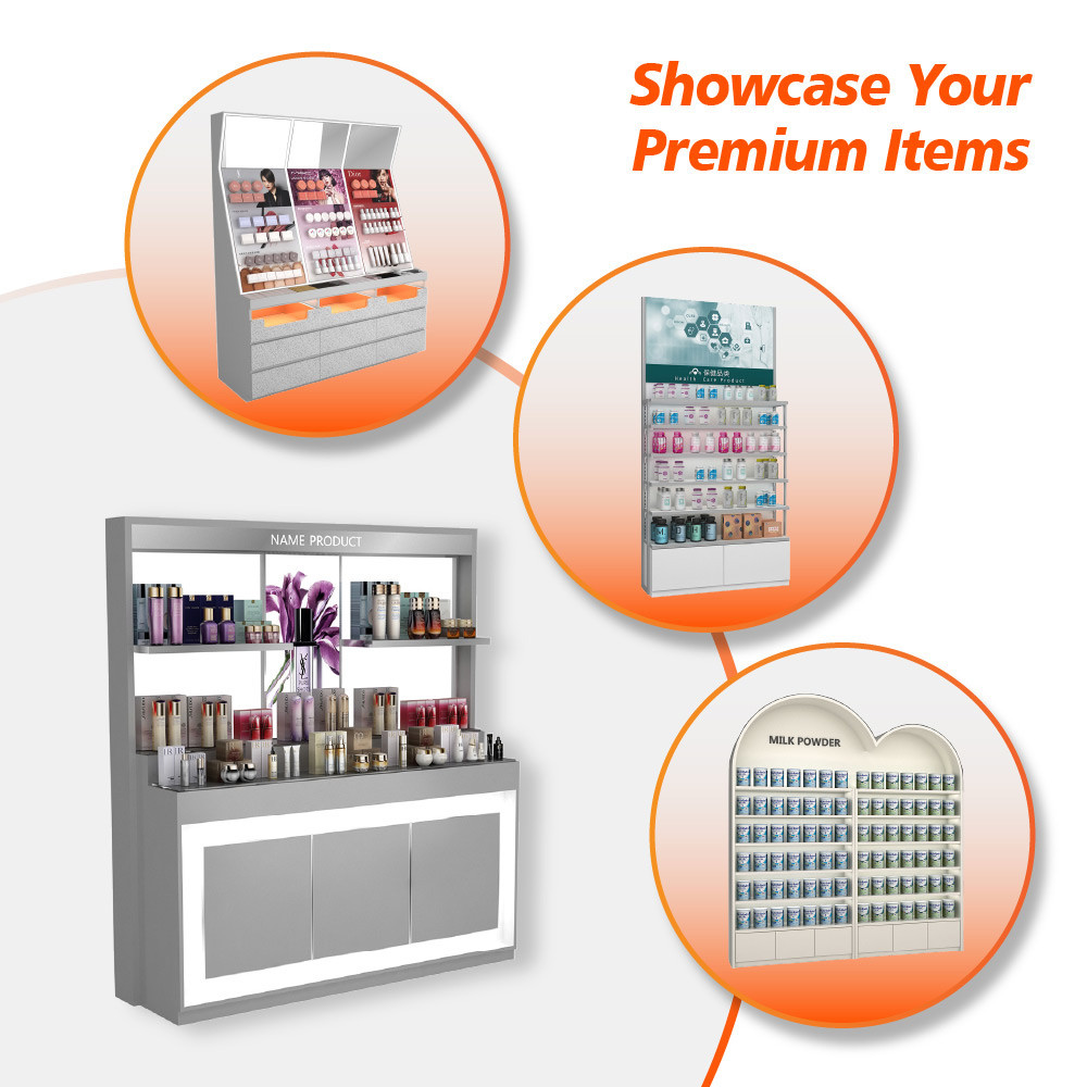 GDR07-XY02 Cosmetic Display Table with 3mm Transparent Acrylic Joint Box and Display Flexibility for Shopping Mall