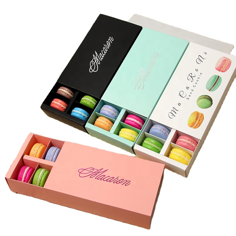 Customized Eco-friendly Paper Candy Macaron Gift Box Packaging With Plastic Tray Lid Base