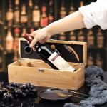 Sustainable Retro Wood Single Wine Bottle Box Holder Gift Christmas Day Wine