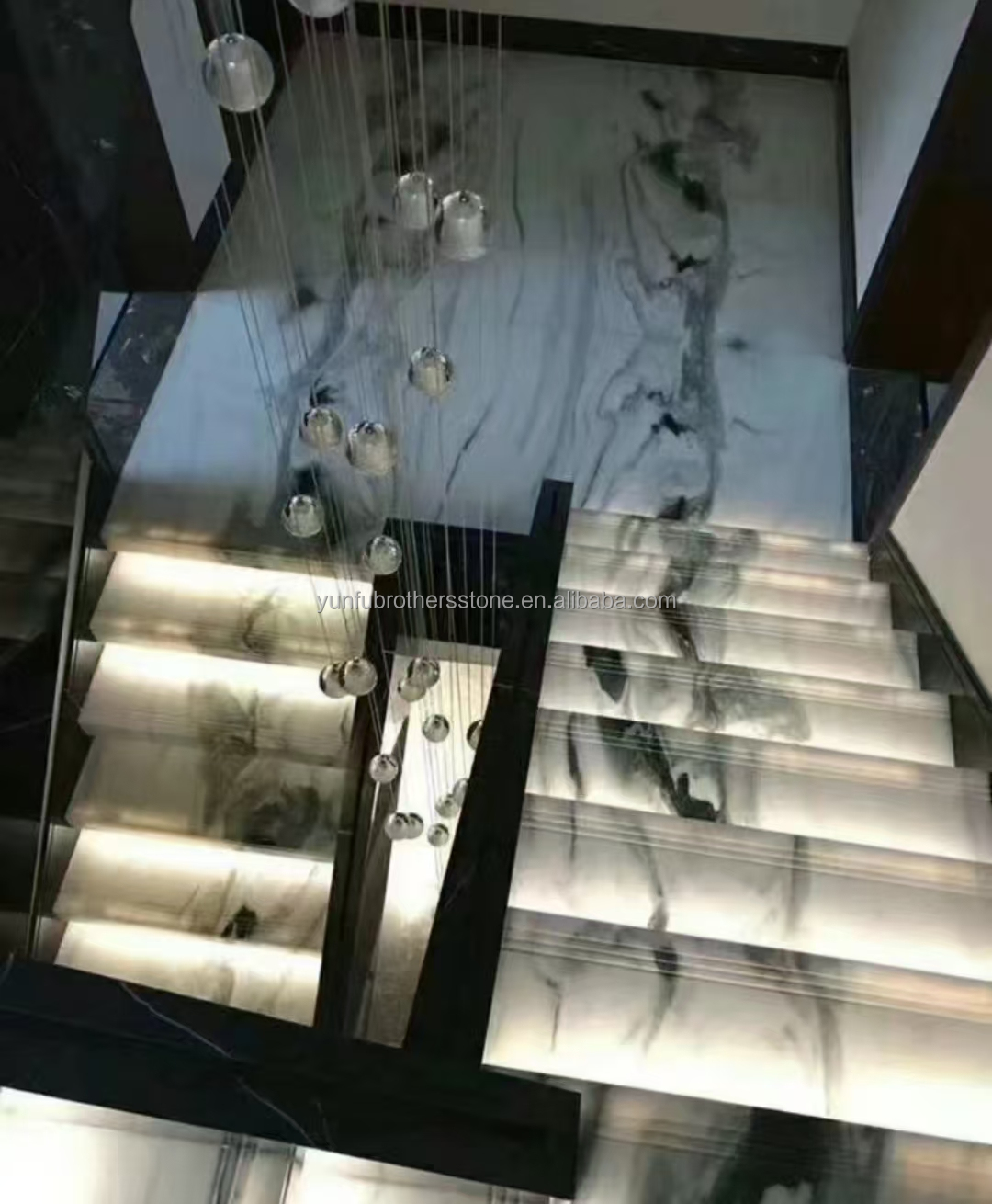 Bookmatched Panda White Marble Stair for Modern Interior Design in Professional Hotel