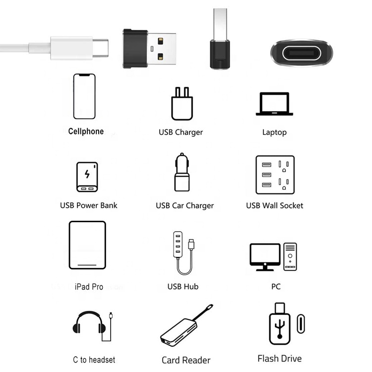 Multi Colors Metal Shell USB Type C Female to USB Male Adapter