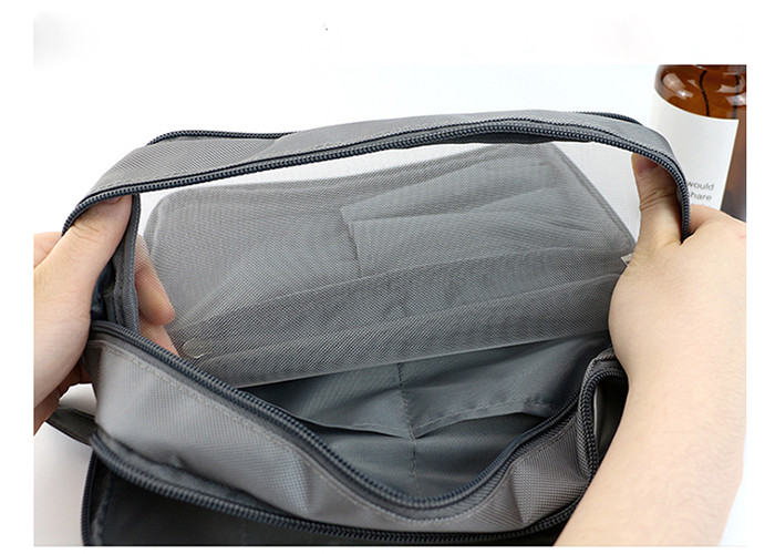 Men Travel Toiletry Bag Striped Pattern With 3 Layers Zipper And Multi Pockets