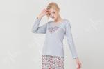 Lightweight Grey Womens Pyjama Sets Round Neck Long Sleeve Top / Printed Long