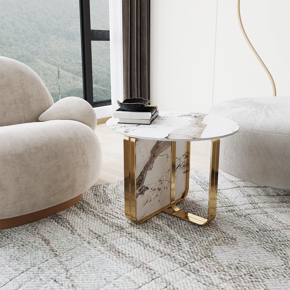 Stainless Steel Marble Coffee End Table Occasional Tables Combination