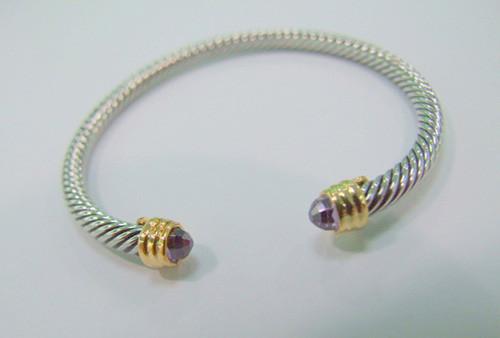 (B-51)Fashion Jewelry Gold Silver Tone Plated Cable Bracelet with Amethyst Cubic