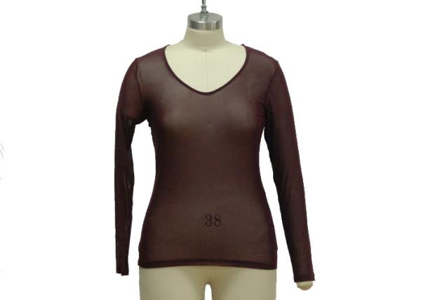 Sexy Perspective Women'S Slim Fit T Shirts , Mesh 100 Polyester Long Sleeve