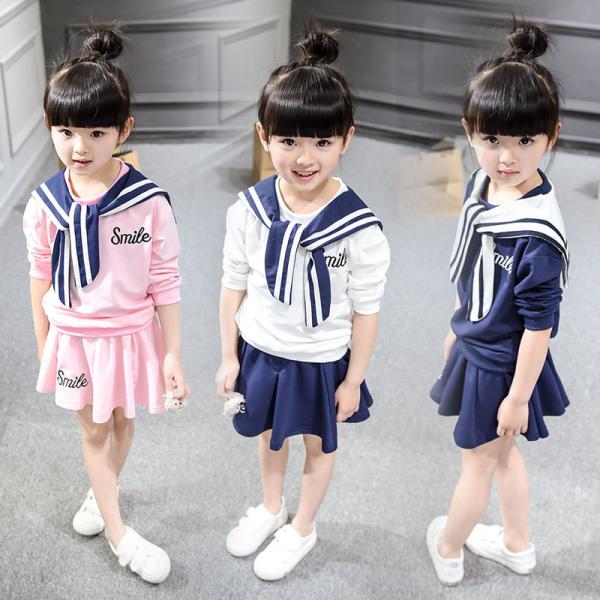 2016 Kid Girl Clothes Navy Sport Cute Style Clothing Set 2pcs Summer Top +