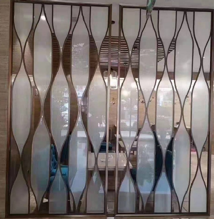 Metal frame aluminum stained colour glass acrylic room divider panel