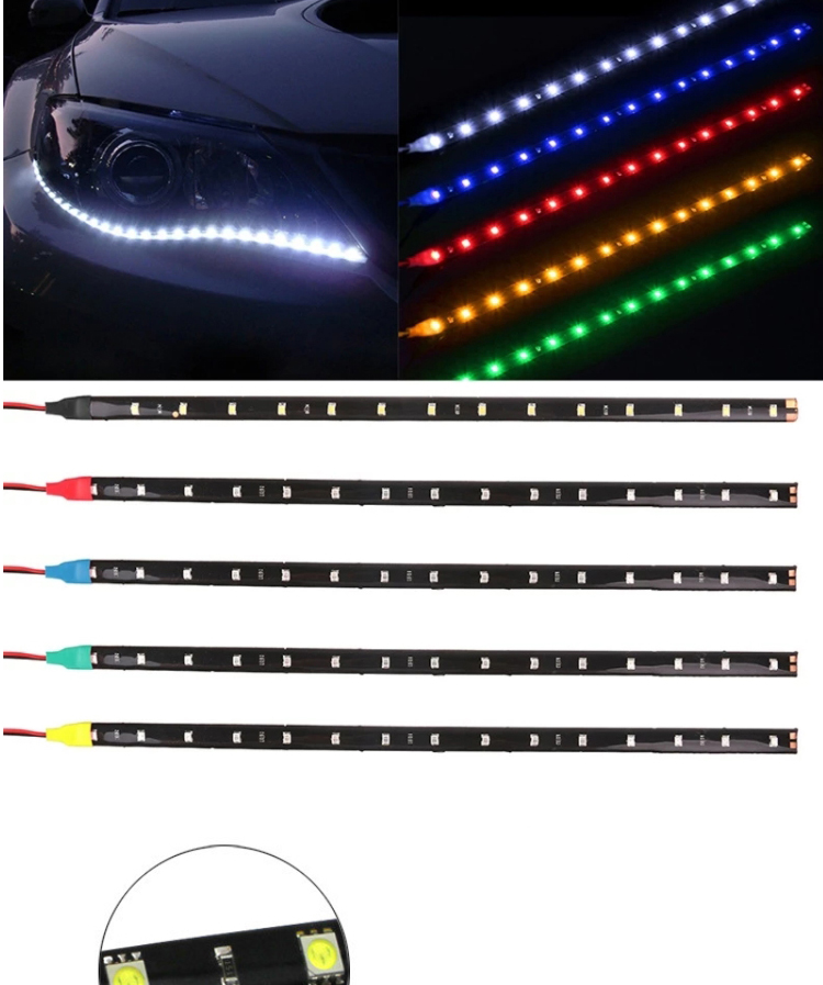 30cm Car Headlight LED Tube Strip 3528 Patch Emergency Warning Light
