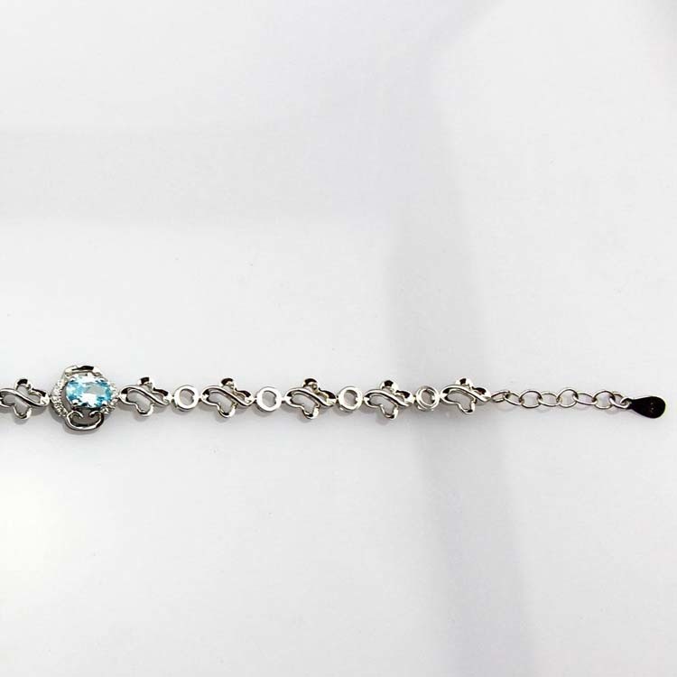 925 Silver 5x7mm Created Blue Topaz Cubic Zircon Link Tennis Bracelet (H11)