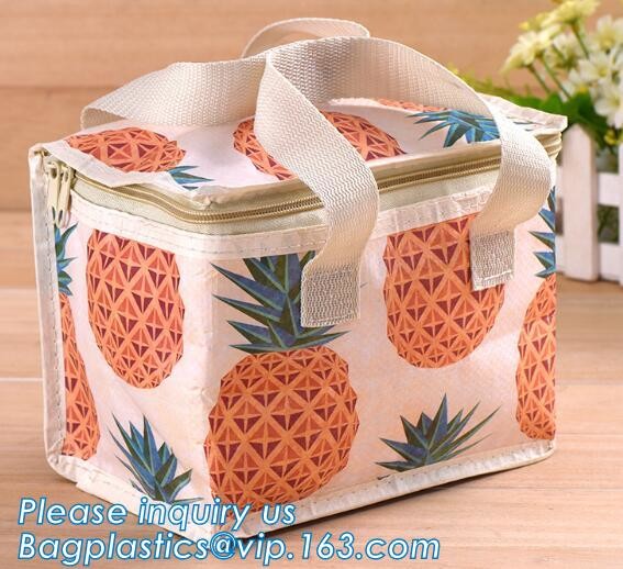 Reusable aluminium foil thermal insulation material cooler bag for picnic with Strapping tape closureRecycled PP Woven Plast