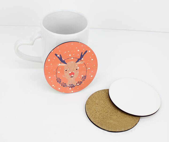 Promotional Round 3.5'' Sublimation MDF Coasters with Cork Back, 3mm thickness