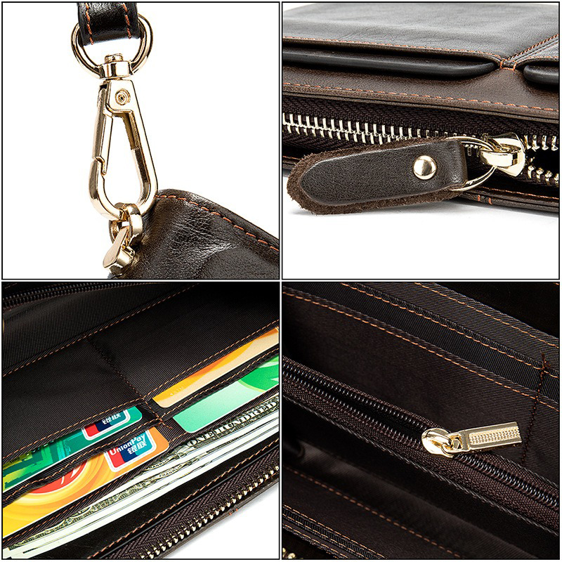Fashion Custom Men's Wallet with Long Zipper and Multiple Functions in Genuine Leather