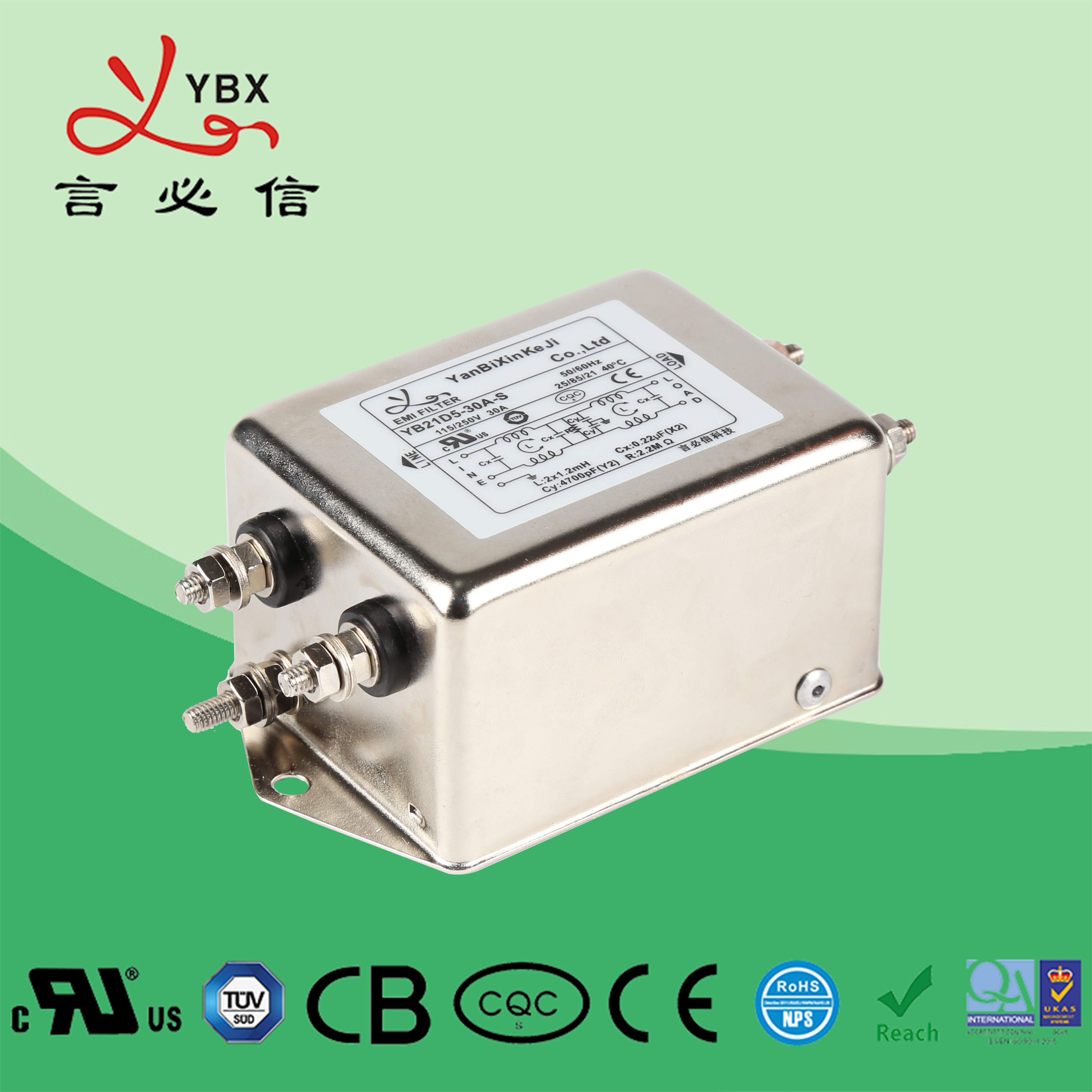 380V/440V Three Phase Filter High Attenuation Type 50A EMI/RFI Filter