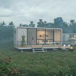 Installation of Apple Cabin House with Metal Carved Panel Exterior Wall and