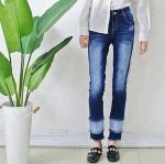 OEM Soft High Waist Women Denim Skinny Jeans Dark Blue Shrink - Resistant